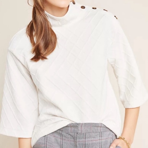 ANTHROPOLOGIE SUNDAY IN BROOKLYN Cream Quilted Top with Button Detail, Size S - Picture 1 of 10